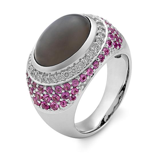Hersteller-Originalaufnahme: RING - e.Mondstein Silver Moon/Brill. 0,45 Ct. tw/; abgebildete Ausführung 41032650-4P-168-8-0-48