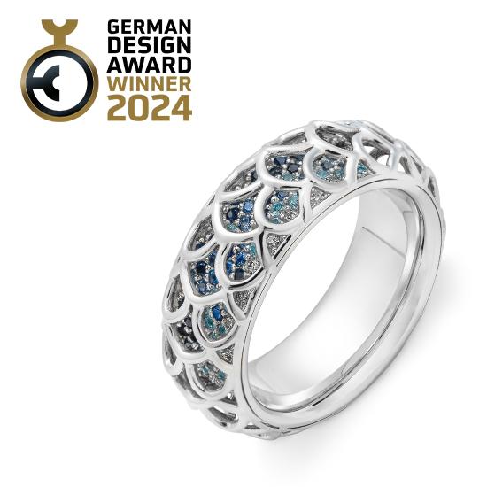 Hersteller-Originalaufnahme: RING - E.SAFIR DUNKELBLAU/Brill. 0,332 Ct. H/si; abgebildete Ausführung 41062040-34-480386-1-0-48